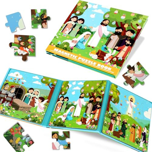Easter Magnetic Puzzle for Toddlers 1-3, Christian Jesus Jigsaw Puzzle with Bunny Eggs, Easter Basket Stuffers for Nativity Story Gifts, Spring Bible Scene Activities Games Toys for 4 5 6 7 8 Boy Girl | Amazon (US)