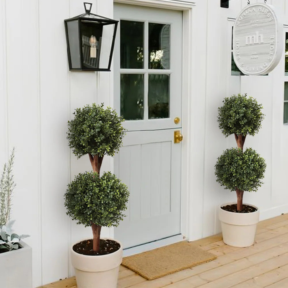 36" Artificial Double Ball Topiary Tree in Pot (Set of 2) | Wayfair North America