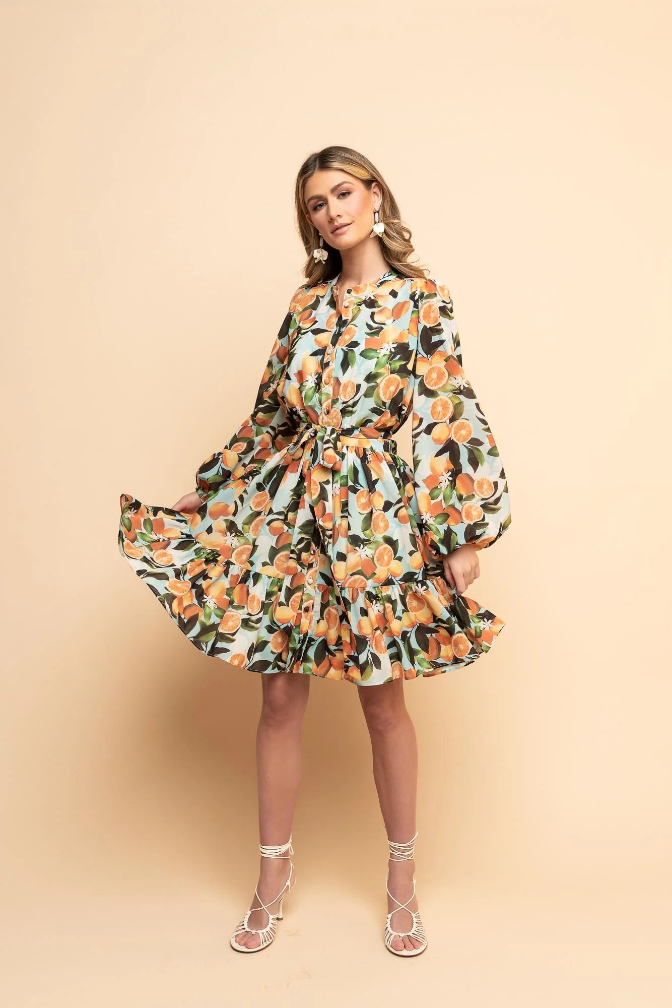 Chiffon Long Sleeve Sun Dress - Lemon Print | Rachel Parcell