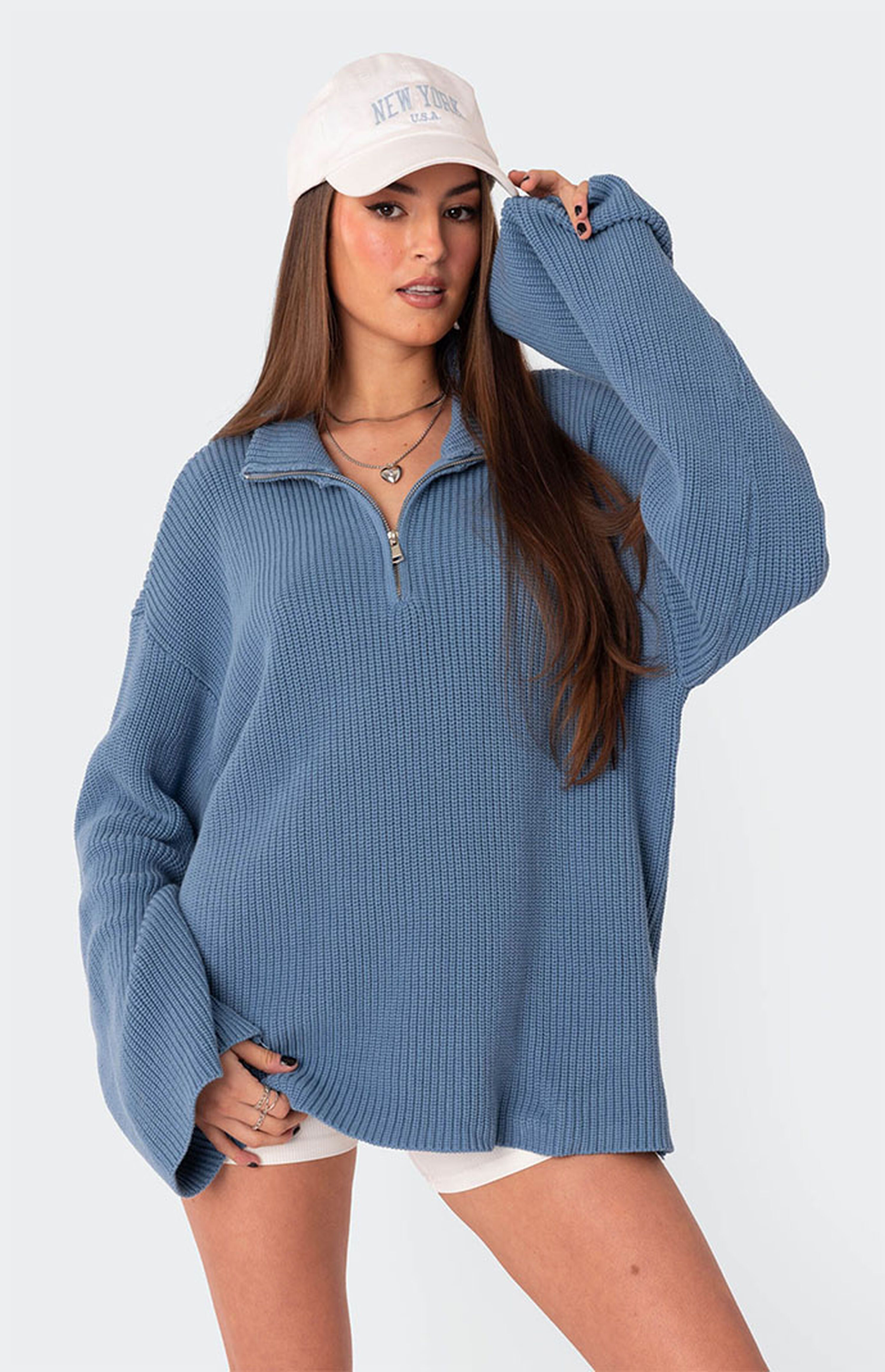 Edikted Amour High Neck Oversized Zip Sweater | PacSun