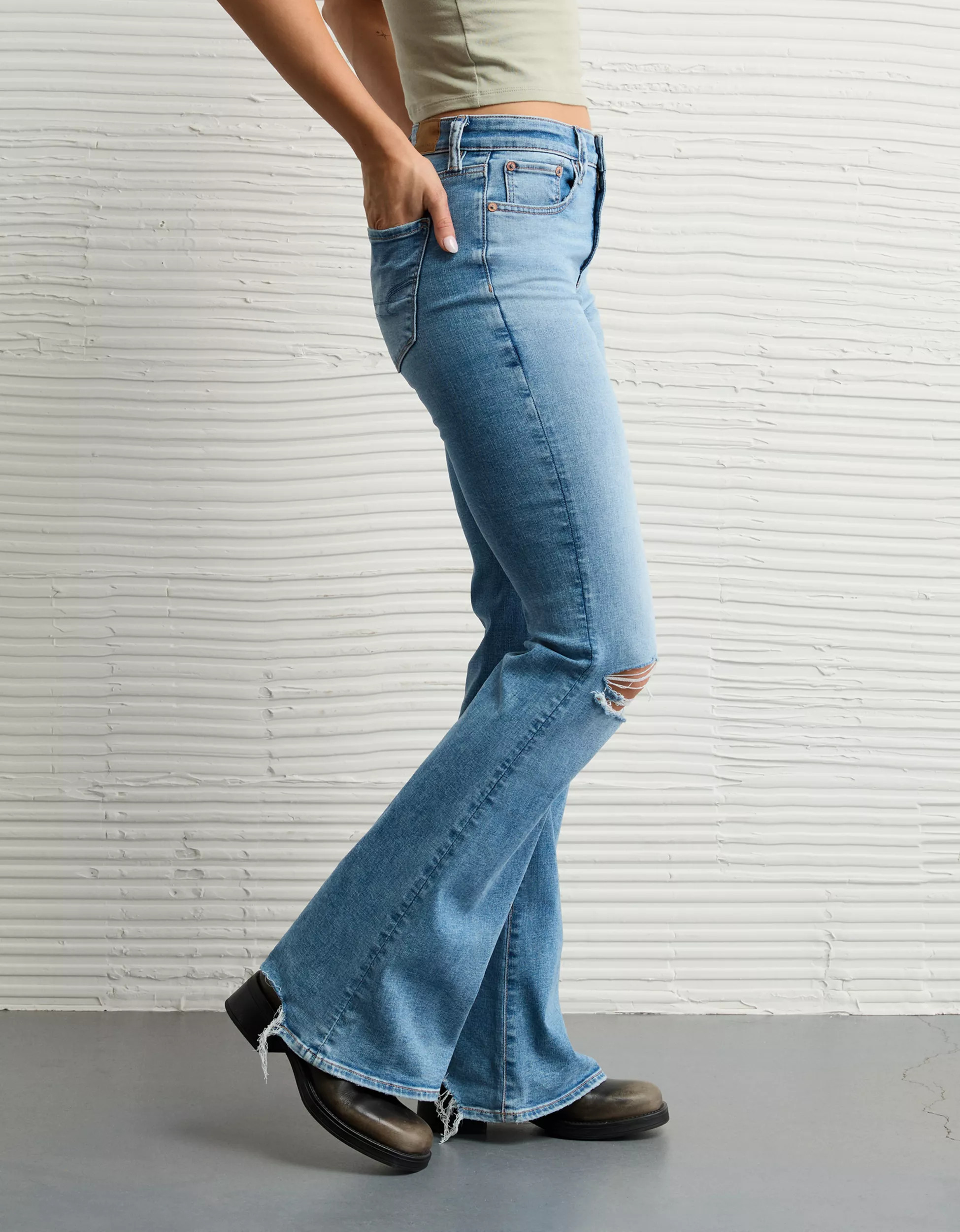 AE Next Level Ripped Super High-Waisted Flare Jean | American Eagle Outfitters (US & CA)