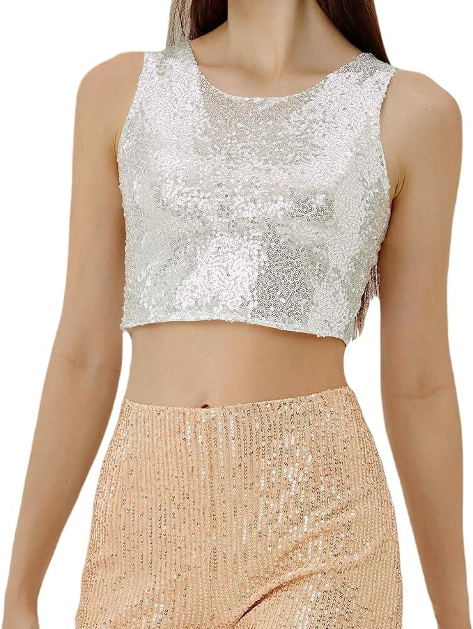Coucoland Cropped Tank Top for Women - Womens Summer Sparkle Sequin Glitter Slimming Tops Camisol... | Amazon (US)