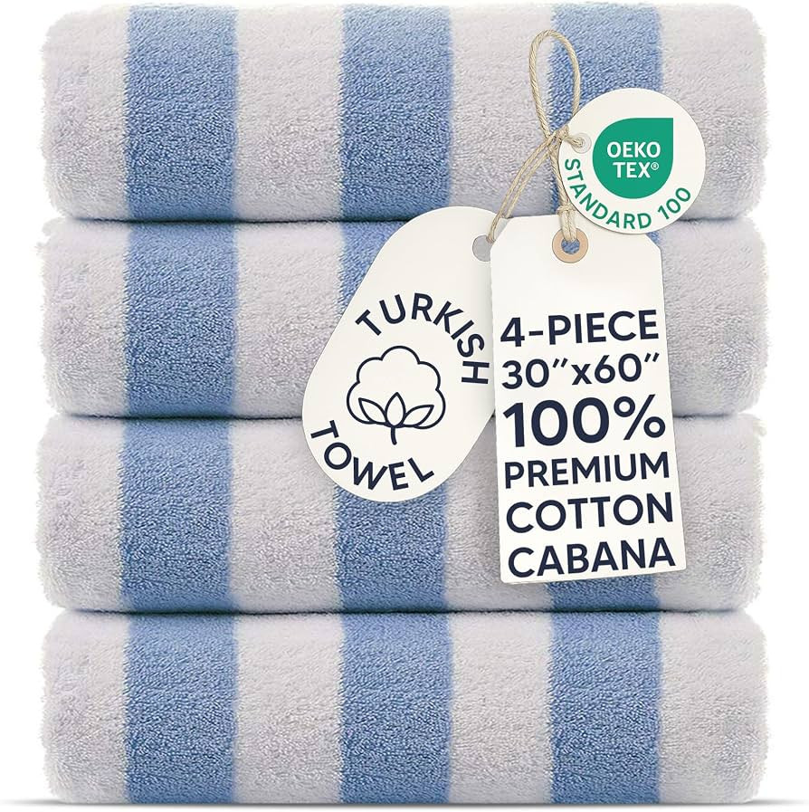 Chakir Turkish Linens Premium Quality 100% Cotton Turkish Cabana Thick Stripe Pool Beach Towels 4... | Amazon (US)