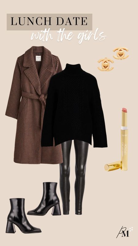 casual winter outfit. 

abercrombie wool-blend belted coat 
black turtleneck sweater 
spanx leather leggings 
alohas south boot

#LTKsalealert #LTKSeasonal #LTKshoecrush
