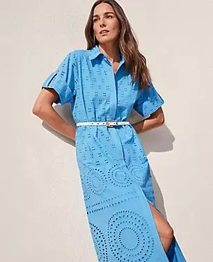 Eyelet Collared Midi Shirtdress | Ann Taylor (US)