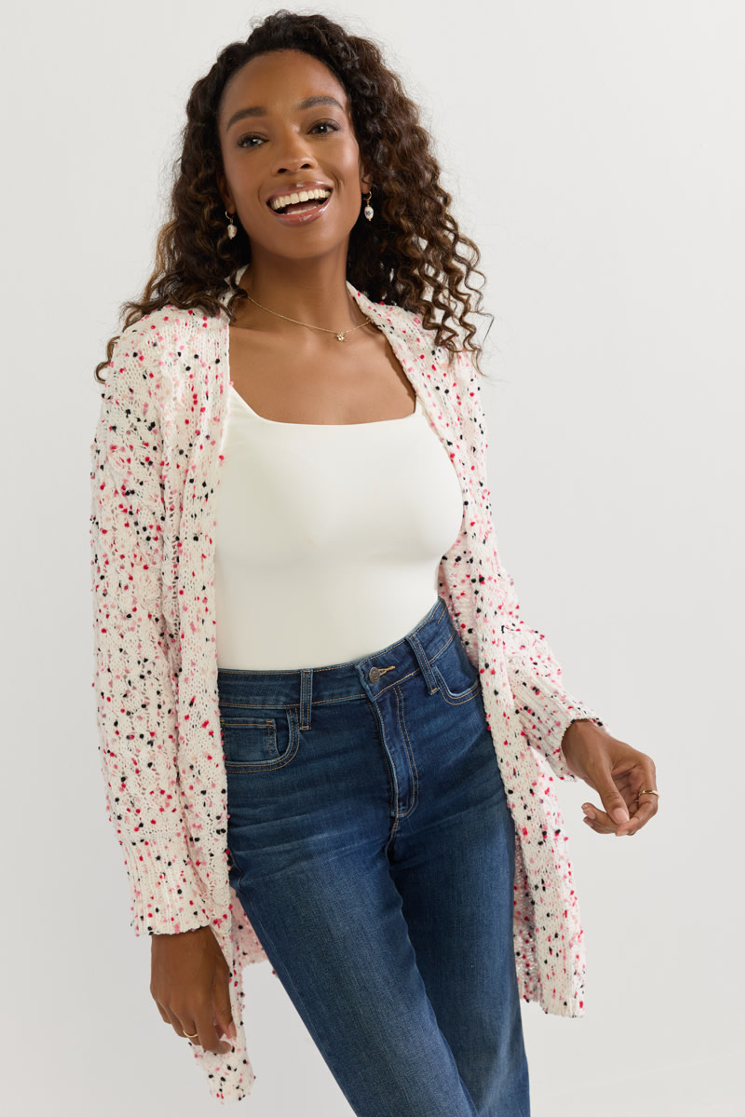 Taylor Popcorn Pattern Long Cardigan | Francesca's