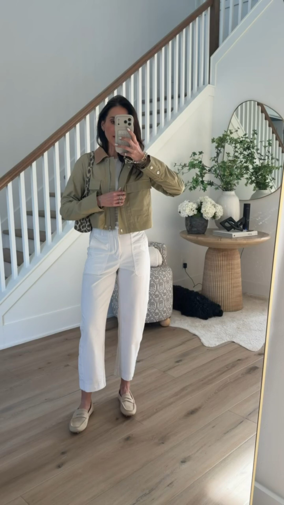 Cropped workwear jacket, target jacket, white pants, athleisure style, annabrstyle.

#LTKootd #LTKOver40