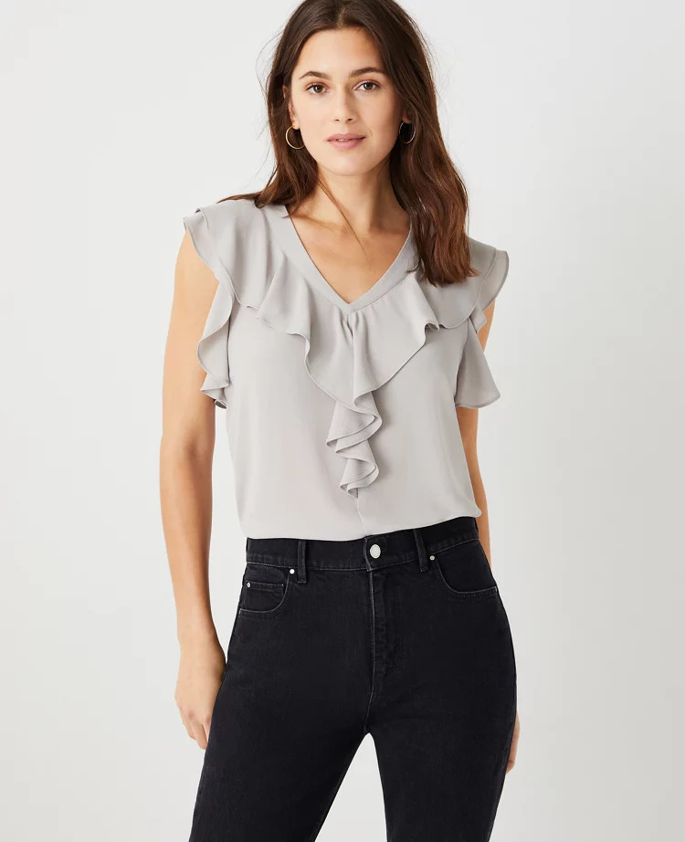 Ruffle V-Neck Shell | Ann Taylor (US)
