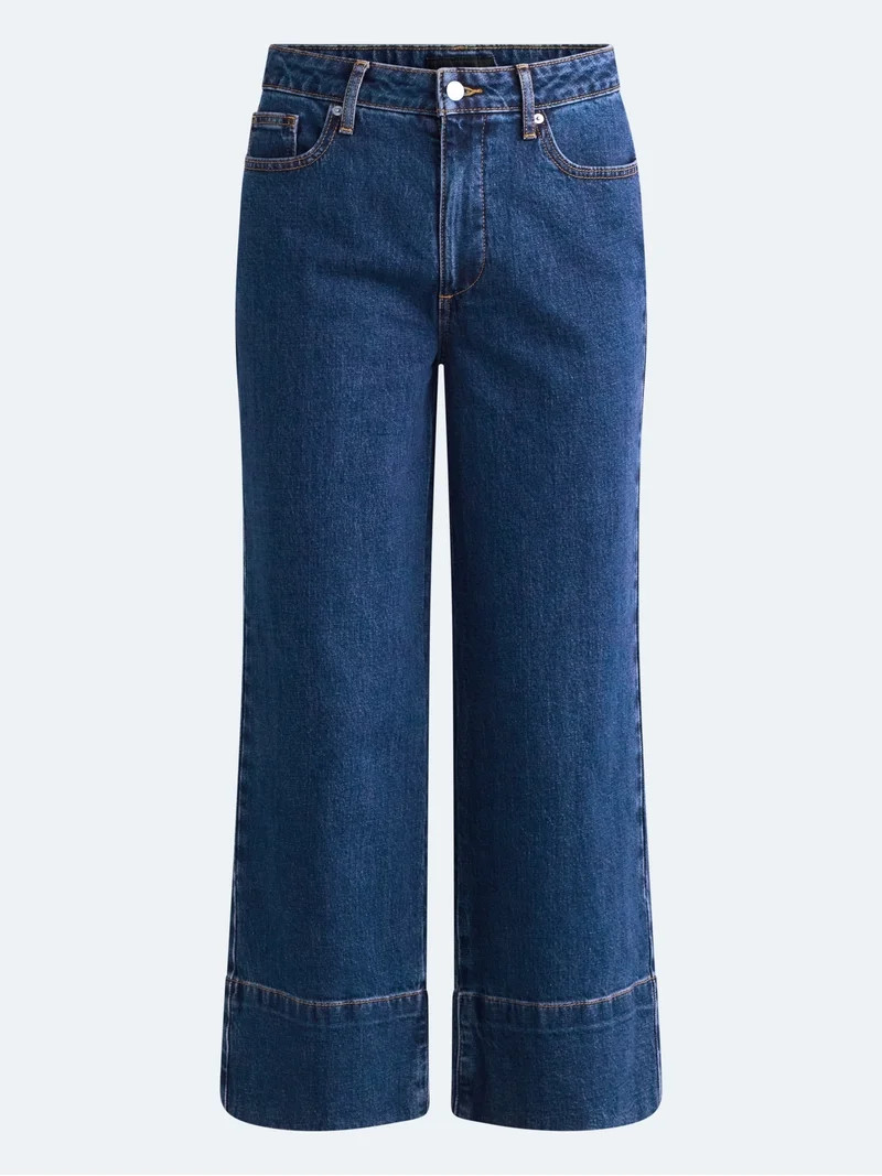 Free Assembly Women's High Rise Wide Leg Cuffed Ankle Jeans, 27\u201d Inseam, Sizes 0-16 | Walmart (US)