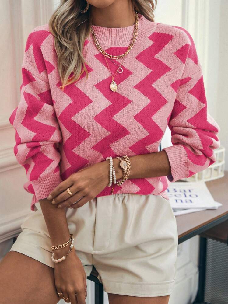 SHEIN LUNE Chevron Pattern Drop Shoulder Sweater | SHEIN