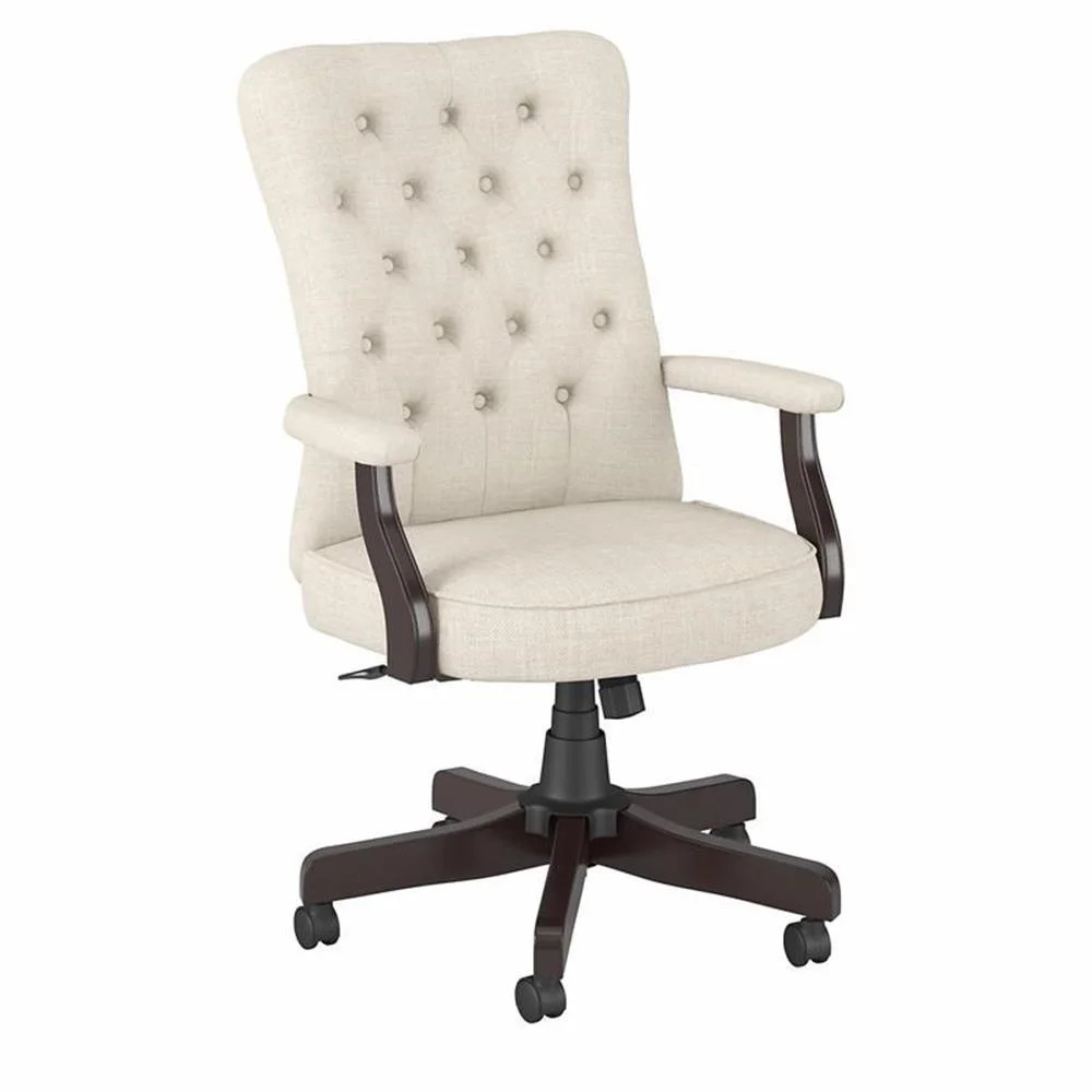 UrbanPro Farmhouse Fabric High Back Tufted Office Chair with Arms in Cream | Walmart (US)