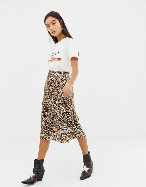 Glamorous satin midi skirt in leopard print | ASOS US