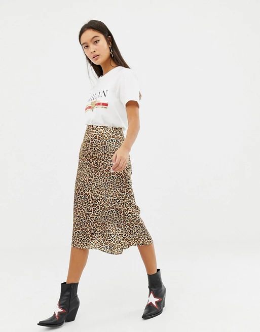 Glamorous satin midi skirt in leopard print | ASOS US