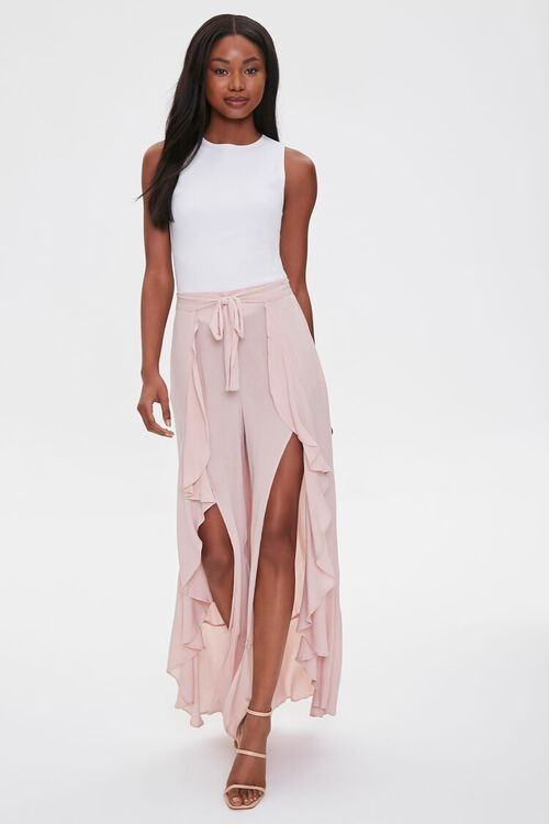 Crinkled Wrap-Front Ruffle-Trim Pants | Forever 21 (US)