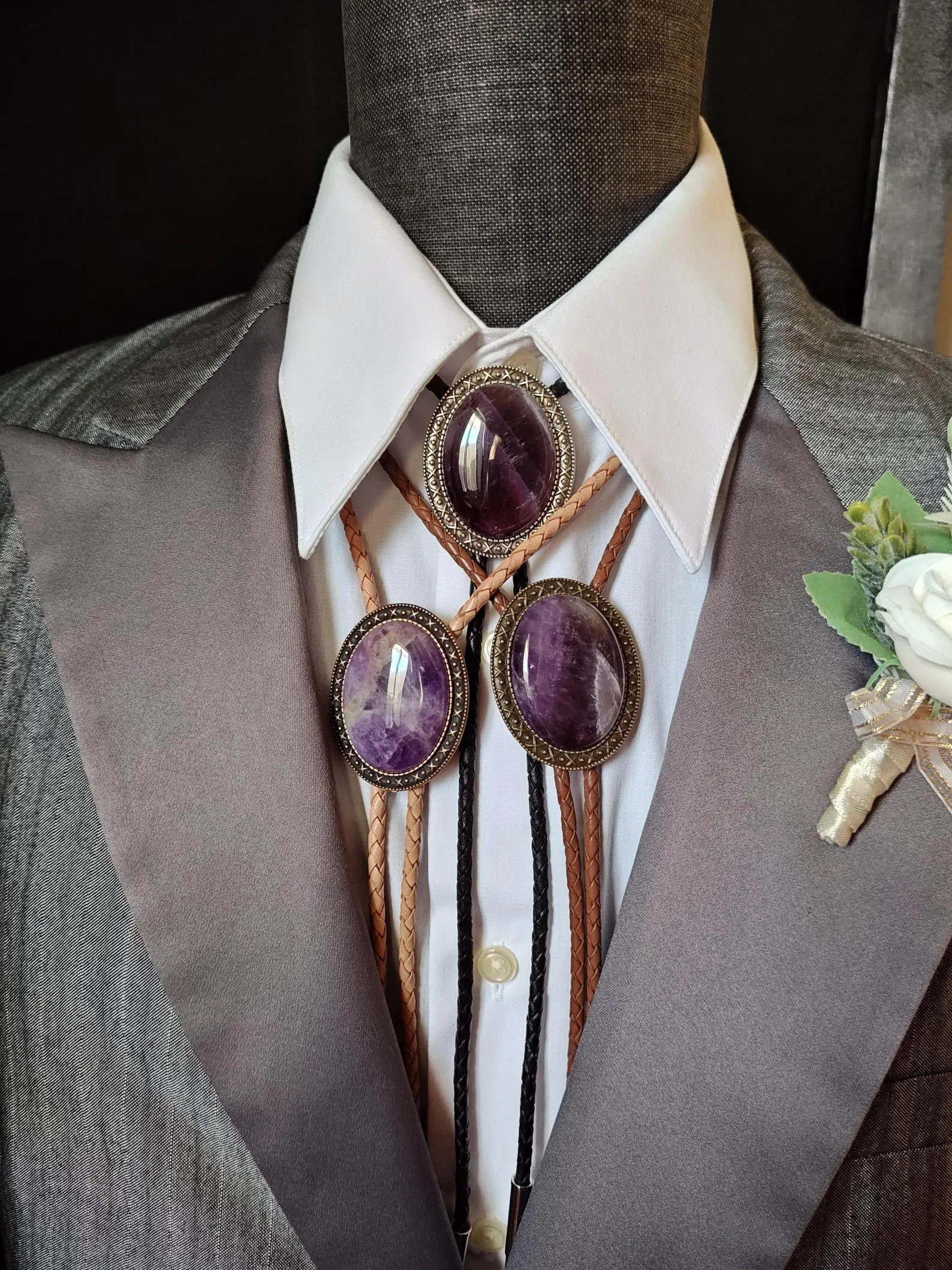 Custom Amethyst Bolo Tie with Purple Amethyst -Custom Wedding Bolo Tie - Silver, Copper or Gold S... | Etsy (Global)