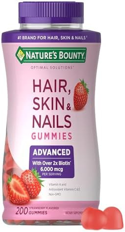Nature's Bounty Optimal Solutions Advanced Hair, Skin, Nails, 2X Biotin, 200 Strawberry Gummies | Amazon (US)