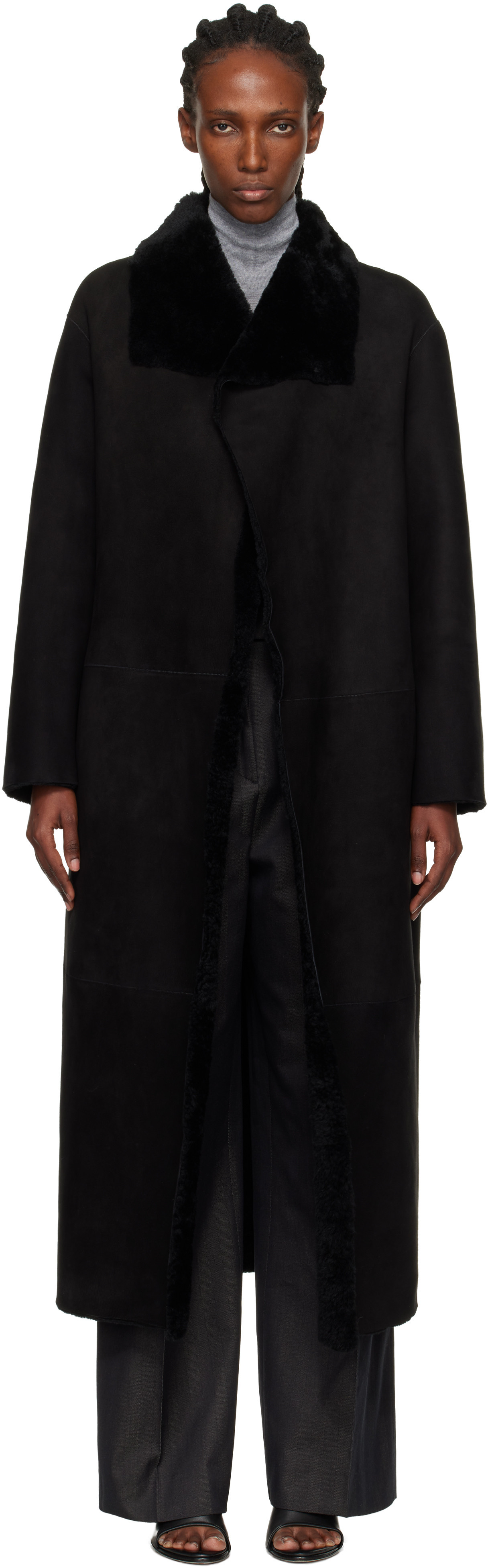 Nour Hammour Black Birthday Merinos Shearling Coat | SSENSE