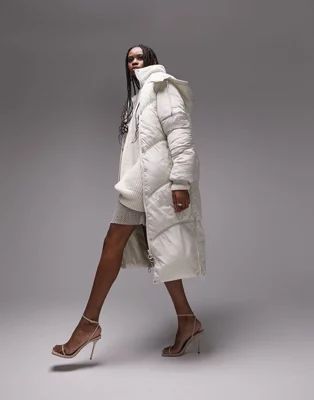 Topshop Tall longline puffer jacket in off white | ASOS (Global)