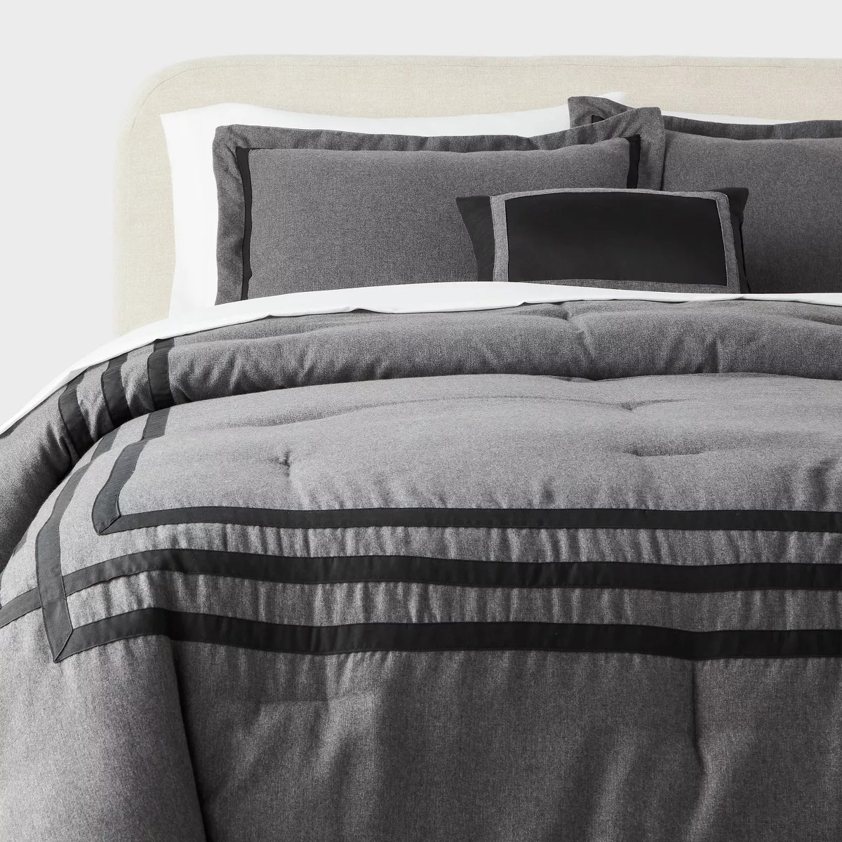8pc King Applique Border Comforter and Sheet Set Gray - Threshold™ | Target