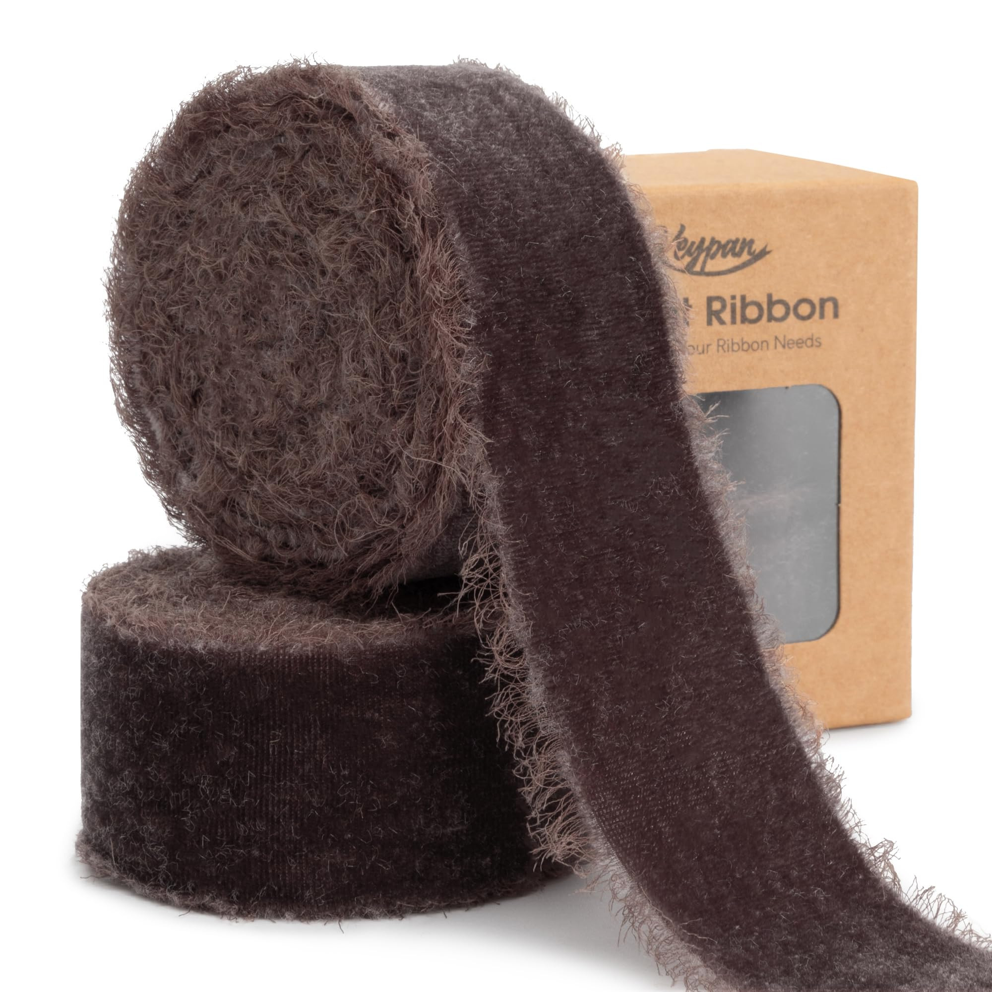 Brown Velvet Ribbon 1-1/2 Inch x 6 Yd Handmade Frayed Vintage Ribbons for Christmas Tree Home Dec... | Amazon (US)