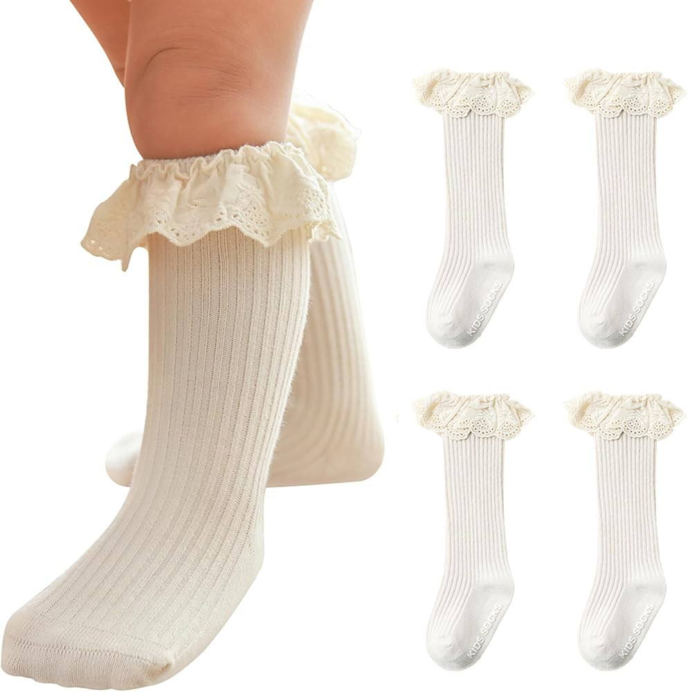 Infant Frilly Baby Girls Knee High Socks Newborn Thigh Lace Ruffle Long Socks Toddler Tights Stoc... | Amazon (US)