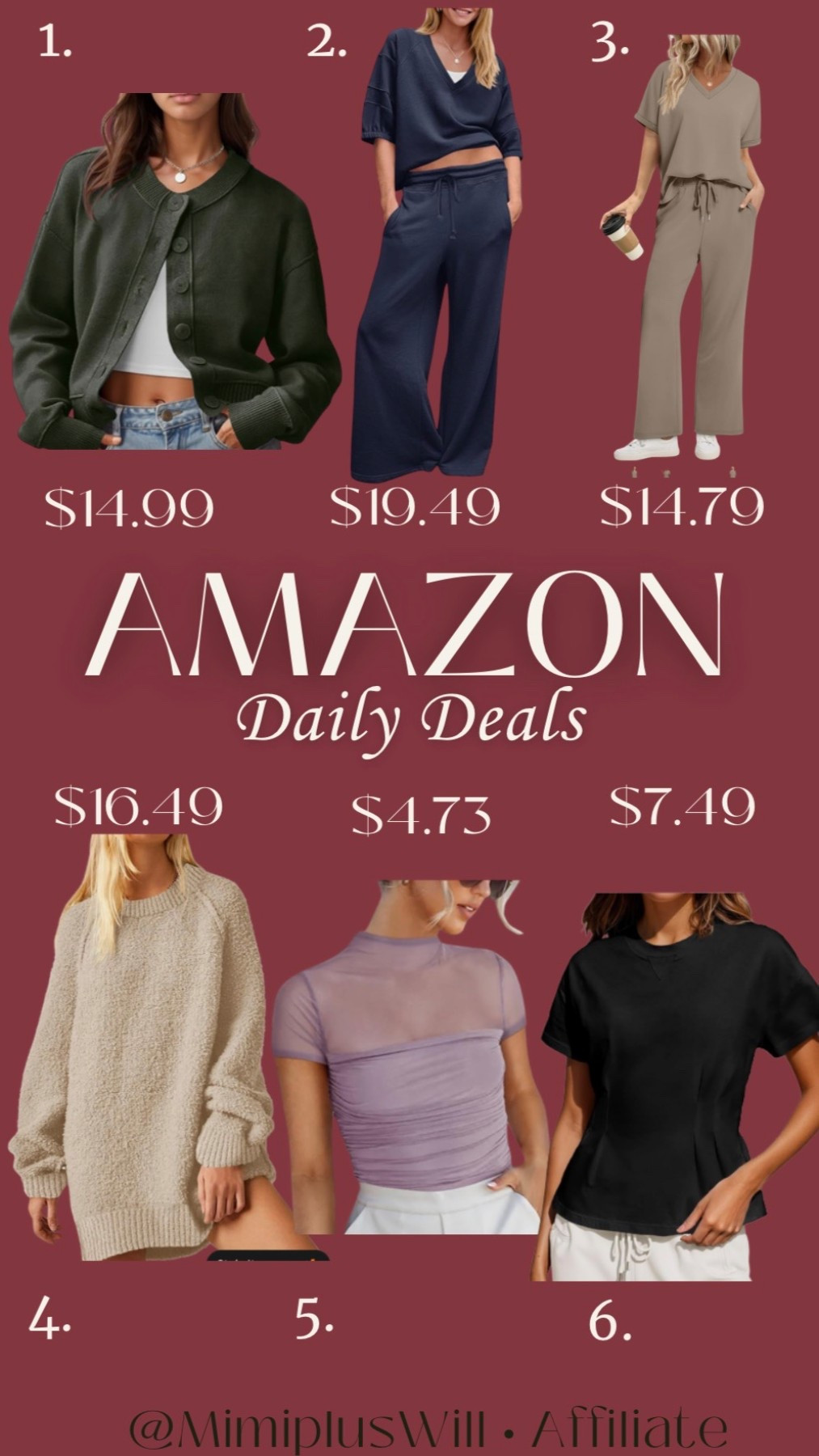 Amazon daily deals! Use the codes below for a limited time! 

1. OU2ADKI2
2. YJNRF4MF
3. 53O9HV6B
4. A7IOKUHU
5. 5K2J69F6
6. YOLJBSXW

Amazon deals | Amazon | date night outfit | casual sweater | comfy set 
Follow @mimipluswill for more! 

#LTKSaleAlert #LTKPetite #LTKFindsUnder50