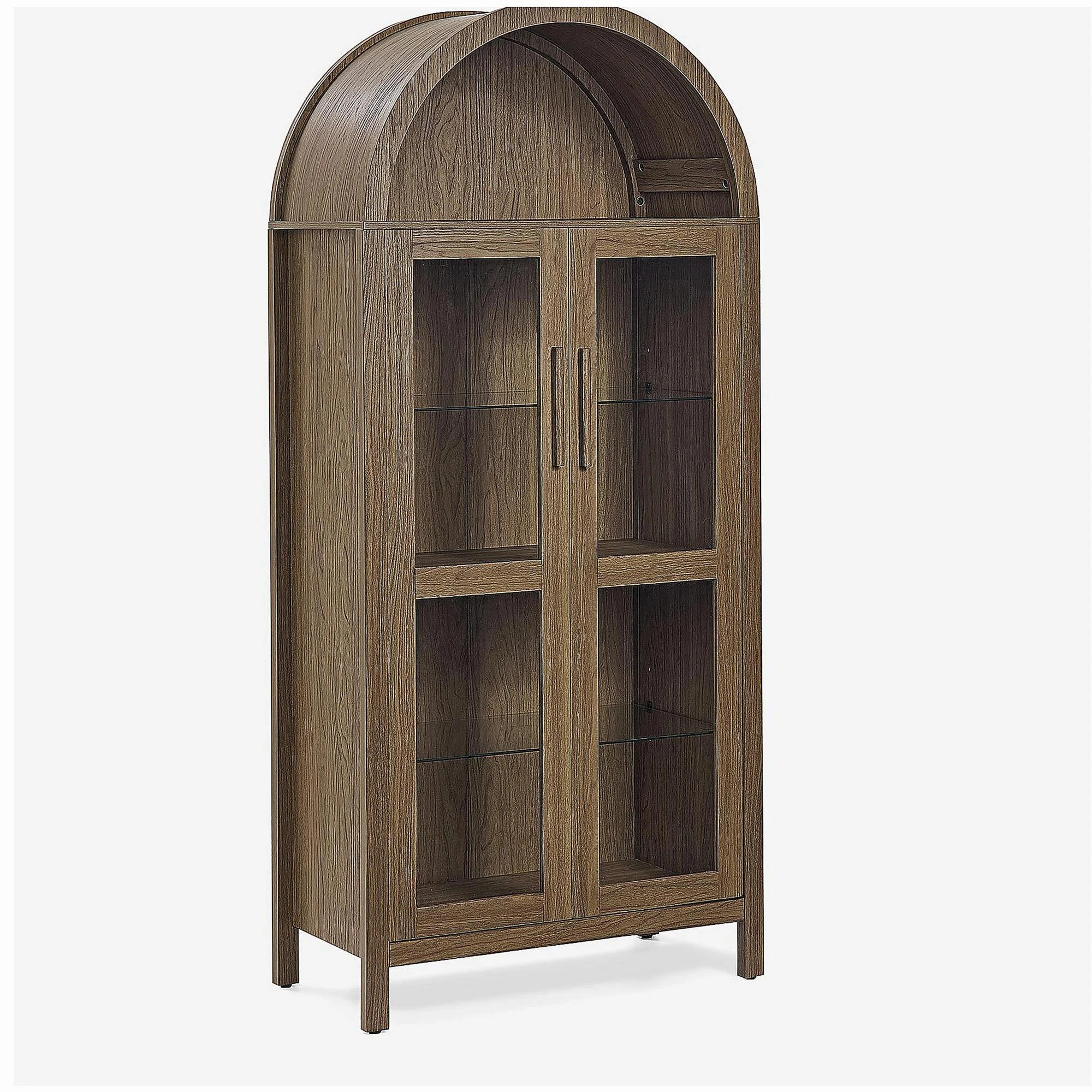 A high arched storage cabinet with a lamp, a modern retro-style wooden storage cabinet with adjus... | Wayfair North America