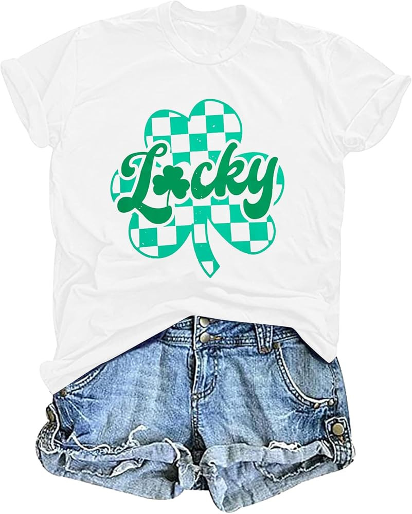 St Patricks Day Shirt Women: Lucky Shamrock Tshirt Irish Shirts St Patrick’s Clover Short Sleev... | Amazon (US)
