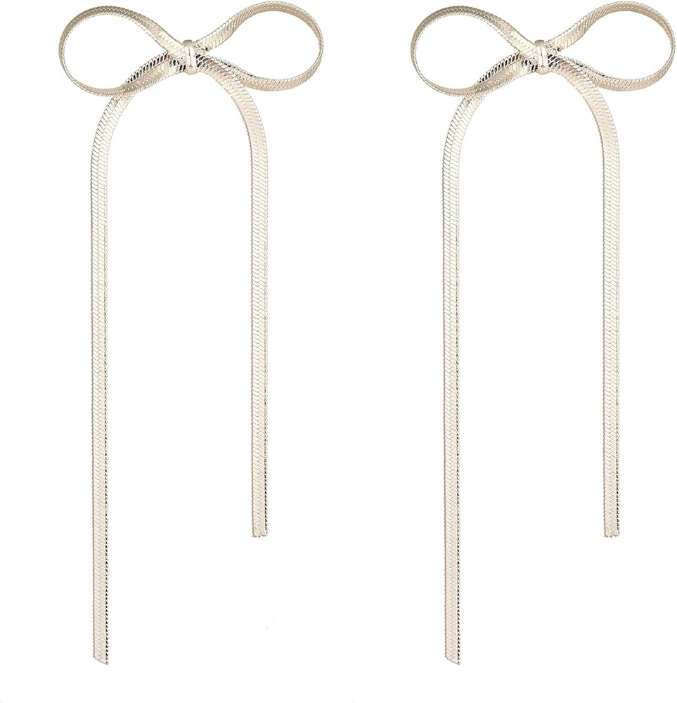 Bow Earrings for Women Gold Silver Bow Dangle Drop Earrings Long Tassel Chain Bow Knot Statement ... | Amazon (US)