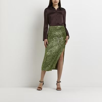 Khaki sequin pencil skirt | River Island (UK & IE)