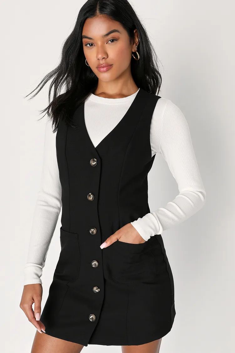 City Aesthetic Black Sleeveless Button-Up Mini Dress | Lulus (US)