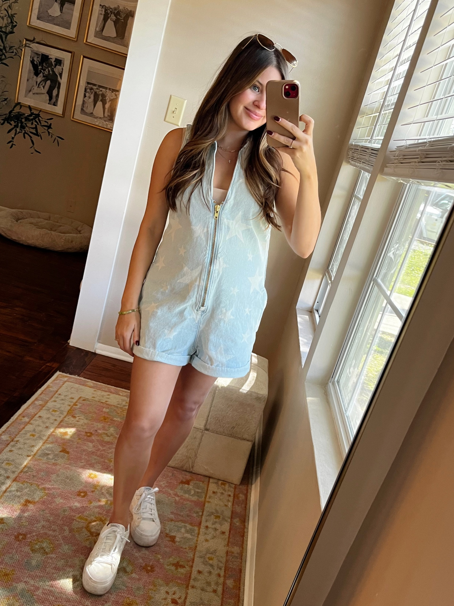 Cute star print on a comfy denim romper. Would be adorable with boots! 🌟 

Western style, denim romper, stars, zip up romper, white sneakers, rodeo style, light wash, show me your mumu, fall style 

#LTKstyletip