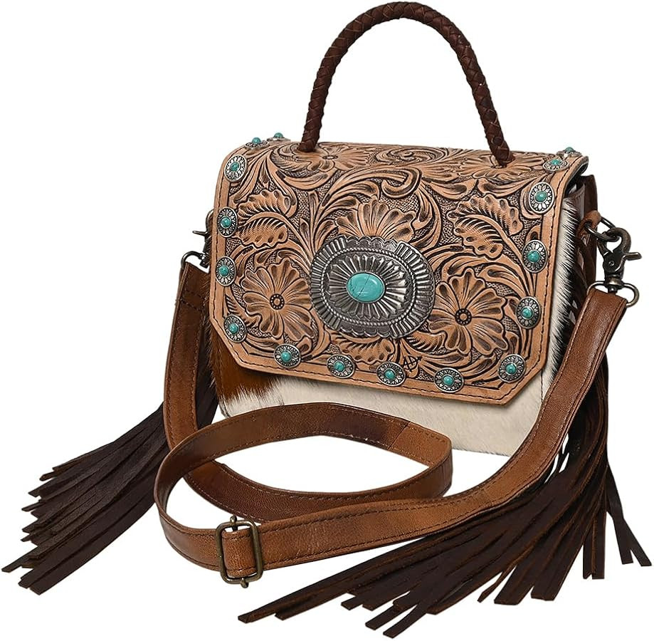 American Darling Western Small Crossbody Bag in Genuine Leather with Hair-On Cowhide Fringes & Ha... | Amazon (US)