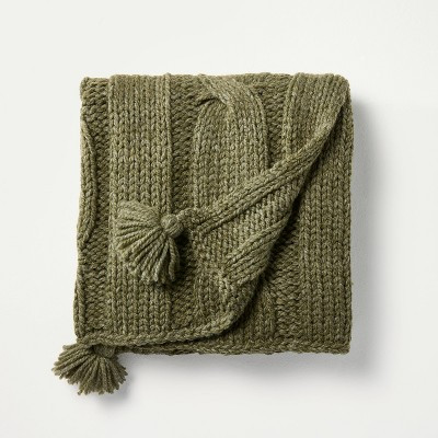 50"x60" Cable Knit Throw Blanket Green - Hearth & Hand™ with Magnolia | Target