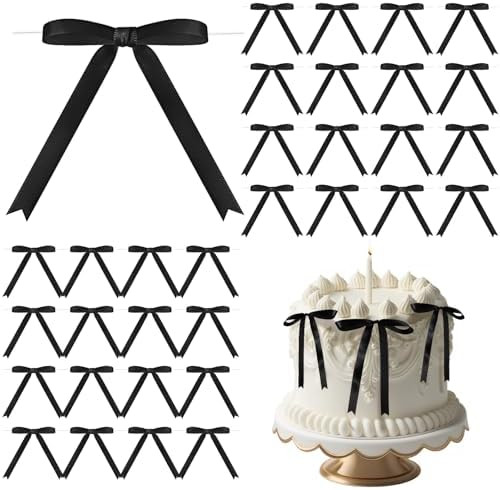Riceshoot 50 Pcs Twist Tie Bows for Cake 3x4.5 Inch Satin Ribbon Bows for Gift Wrapping Treat Bag... | Amazon (US)