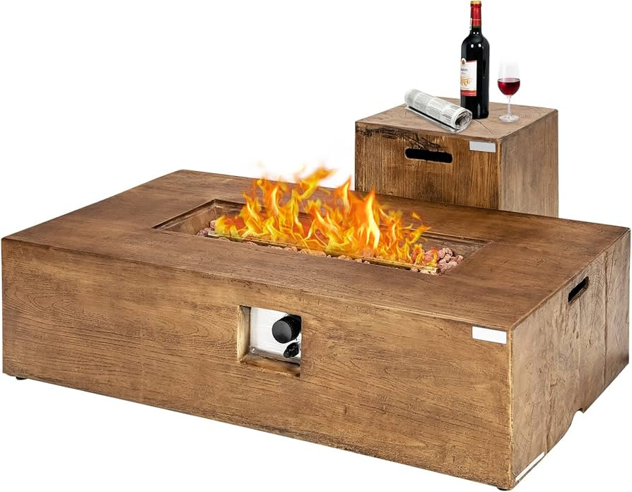 Tangkula 2 Pieces Outdoor Propane Fire Pit Table Set, Patiojoy 48 Inch Rustic 50,000 BTU Rectangu... | Amazon (US)