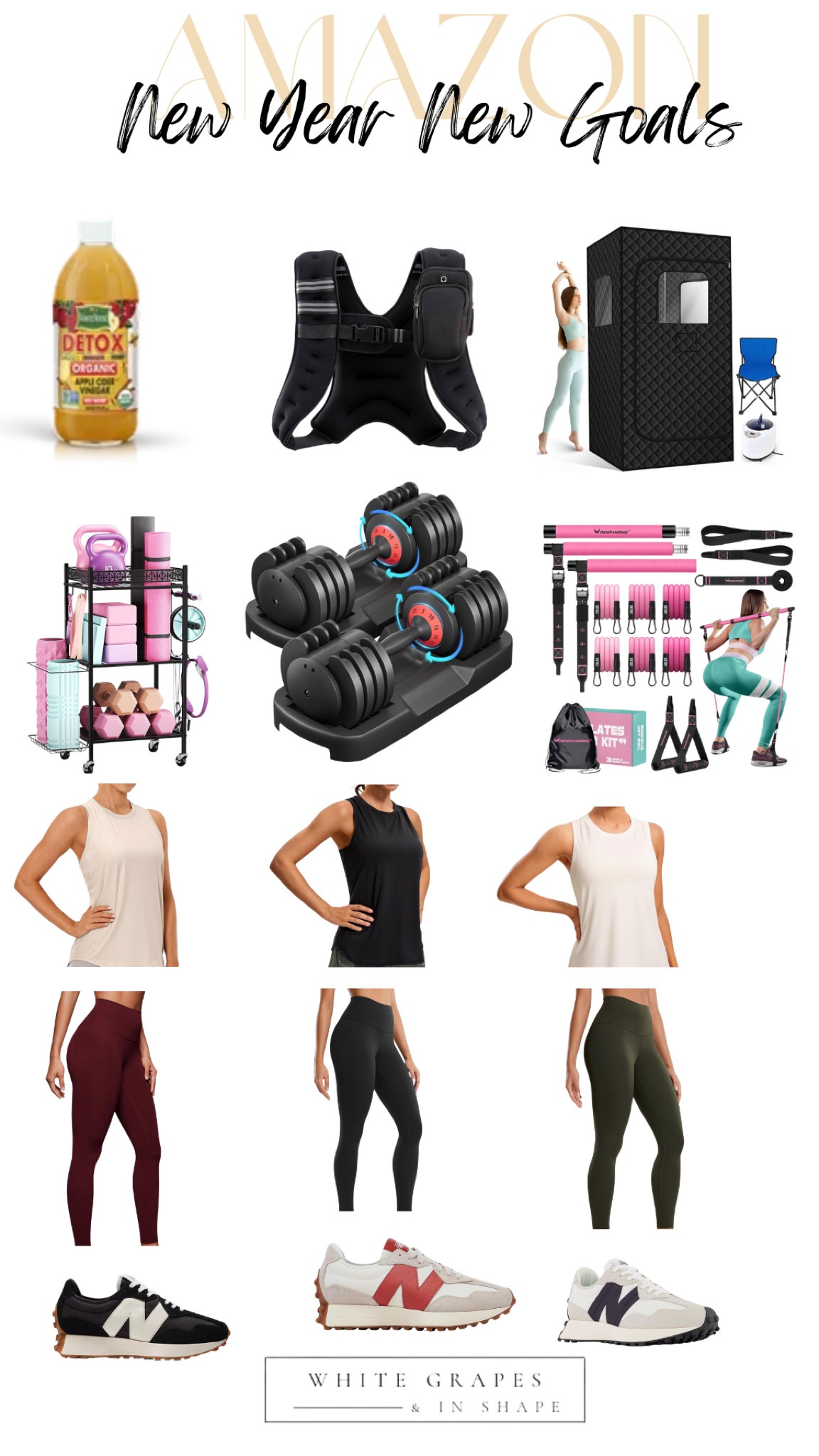 New Year, New Goals
Fresh new workout clothes
Take a shot of awoke cider vinegar
Weighted vest for  your walks to increase bone health
Sauna - so many benefits 
Adjustable weights and bands for at home work outs 

#LTKActive #LTKOver40 #LTKFitness
