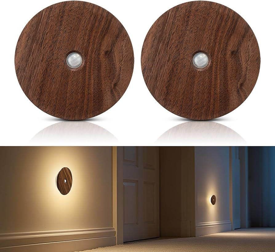 Motion Sensor Night Light Wood Rechargeable Battery-Powered Stick-On Step Lights Magnetic Closet ... | Amazon (US)