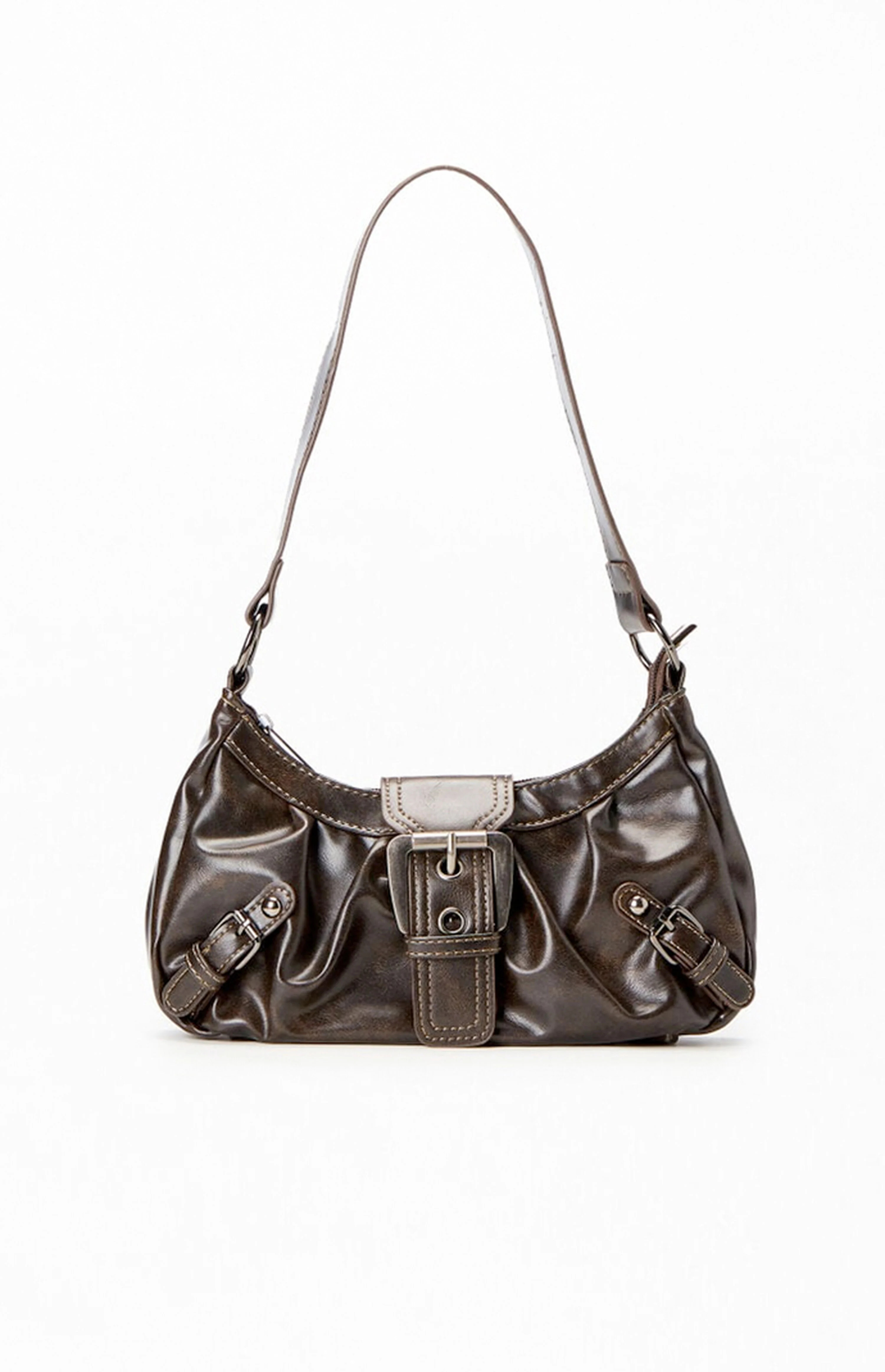 PacSun Brown Faux Leather Front Buckle Shoulder Bag | PacSun