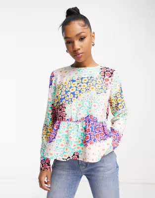 Pieces peplum blouse in patchwork floral | ASOS (Global)