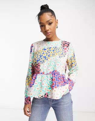 Pieces peplum blouse in patchwork floral | ASOS (Global)