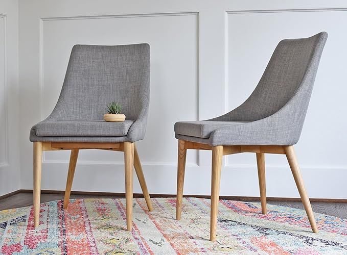Modern Dining Chairs - Mid Century Dining Room Chairs - SET OF 2 - Upholstered Light Grey Fabric ... | Amazon (US)