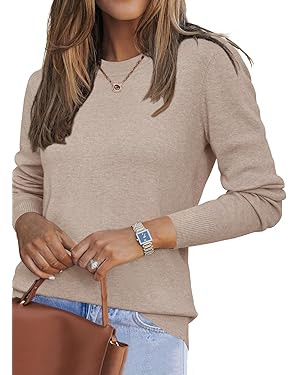 Arach&Cloz Women's Wool Blend Classic Crew Neck Casual Fall Sweaters | Amazon (US)