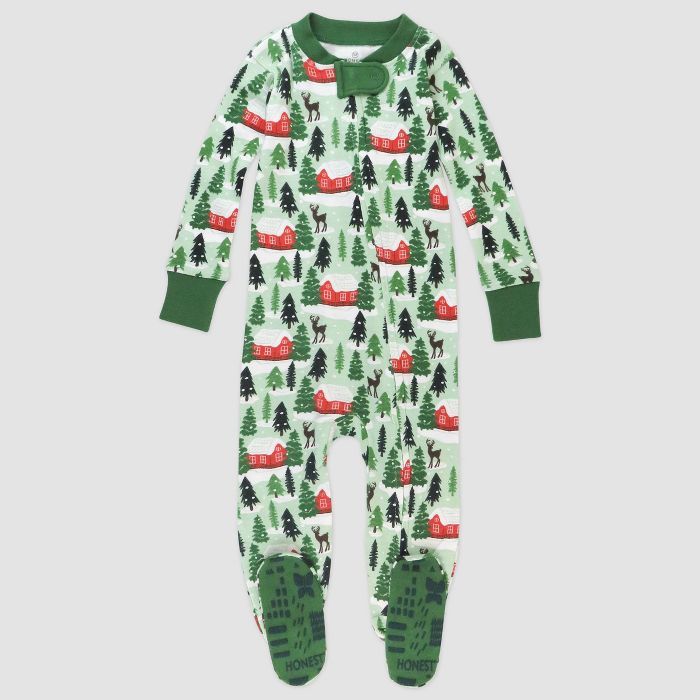 Honest Baby Cabins and Trees Organic Cotton Footed Pajama - Green 18M | Target