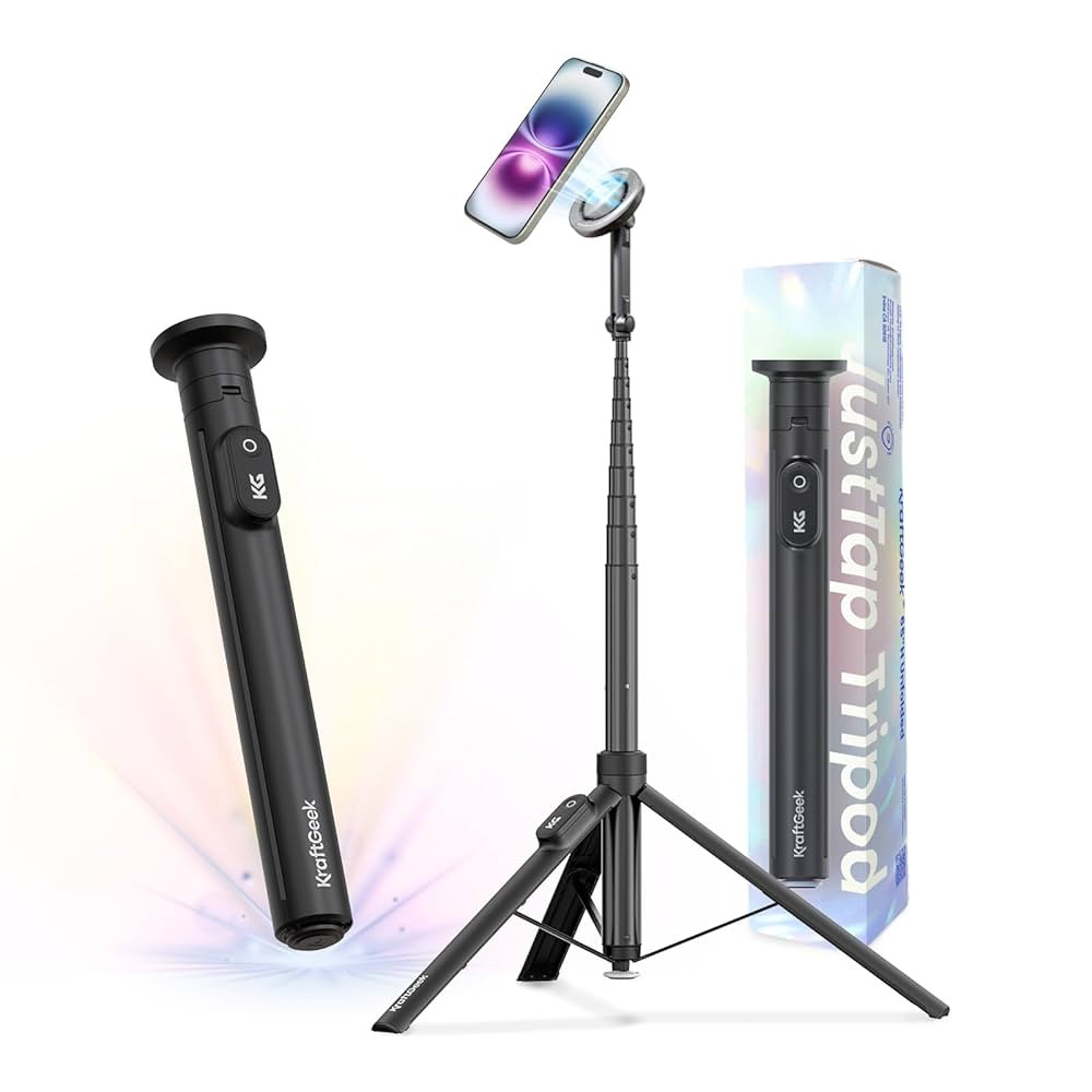 KraftGeek Magnetic Phone Tripod for iPhone MagSafe – 66'' Automatic Selfie Stick with Remote, P... | Amazon (US)