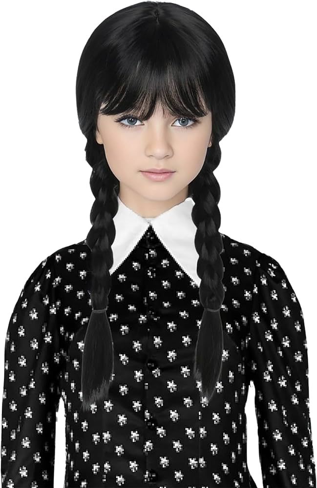 Miss U Hair Girls Kids Long Straight Black Braided Wig with Bangs Halloween Party Wig | Amazon (US)