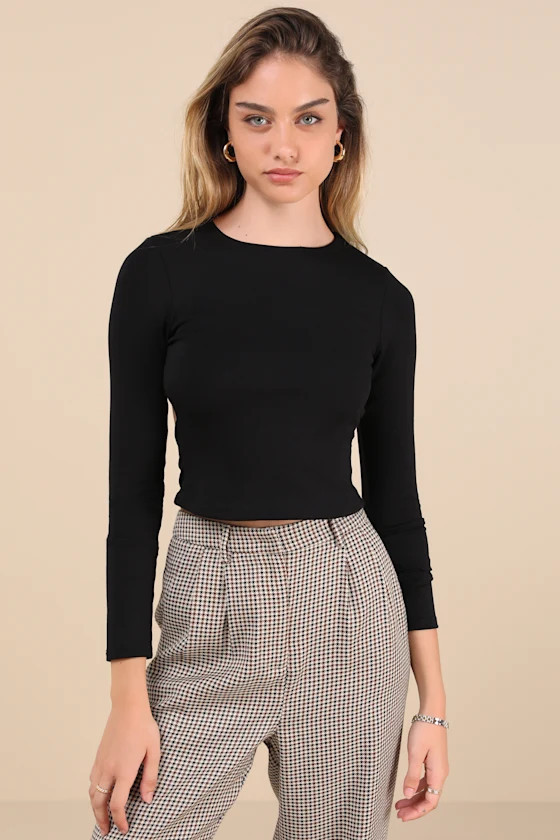 Daily Coolness Black Cutout Long Sleeve Crew Neck Top | Lulus
