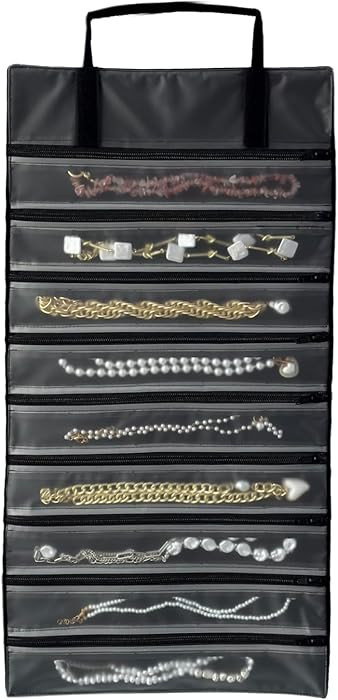 UnionPlus Velvet Travel Jewelry Case Roll Bag Organizer for Necklace, 9 Zipped Grids, Black | Amazon (US)