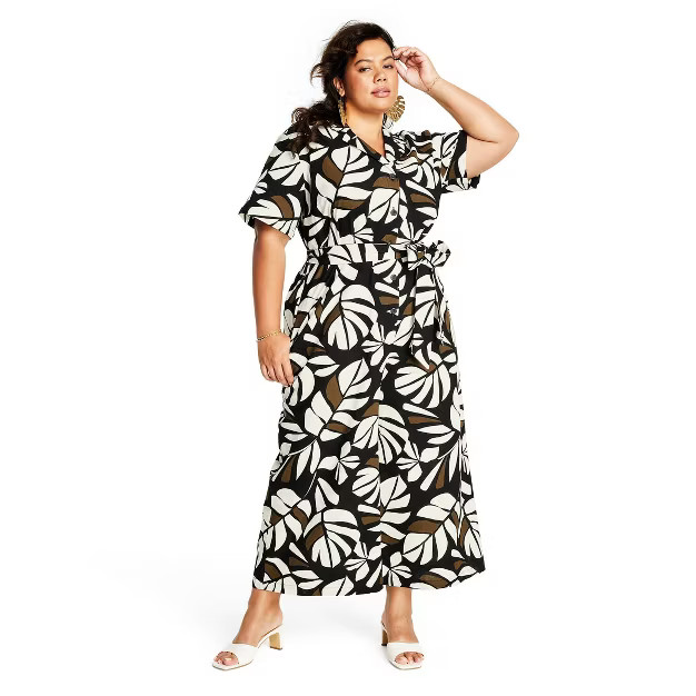 Women's Neutral Botanical Print Tie-Front Jumpsuit - Tabitha Brown for Target Brown/Black | Target