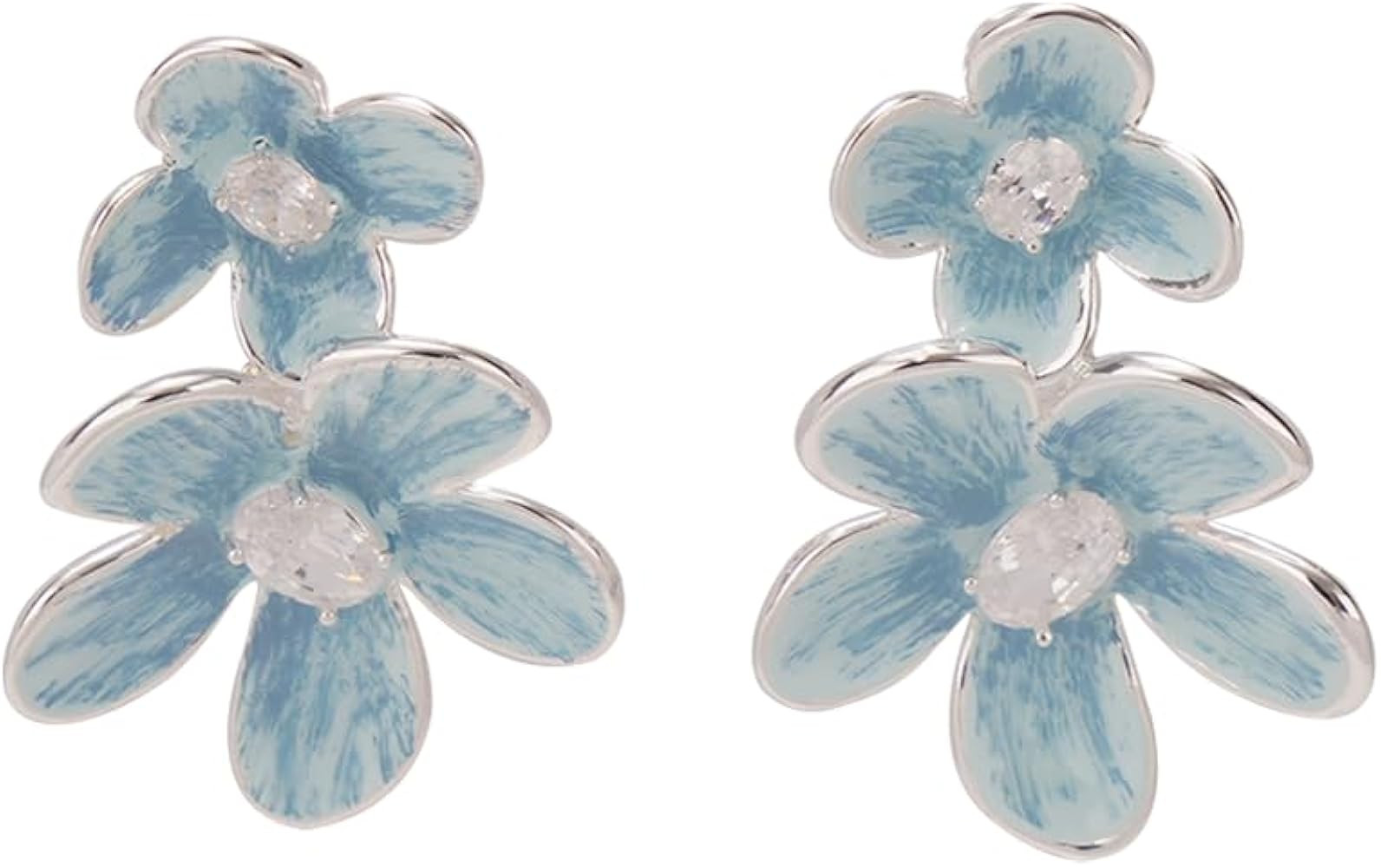 Flower Stud Earrings for Women, Light Blue Double Bloom Earrings with Sparkling Center, Delicate ... | Amazon (US)